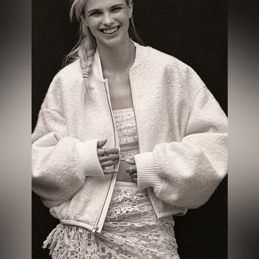 Anthropologie Sherpa Bomber Jacket Cream White